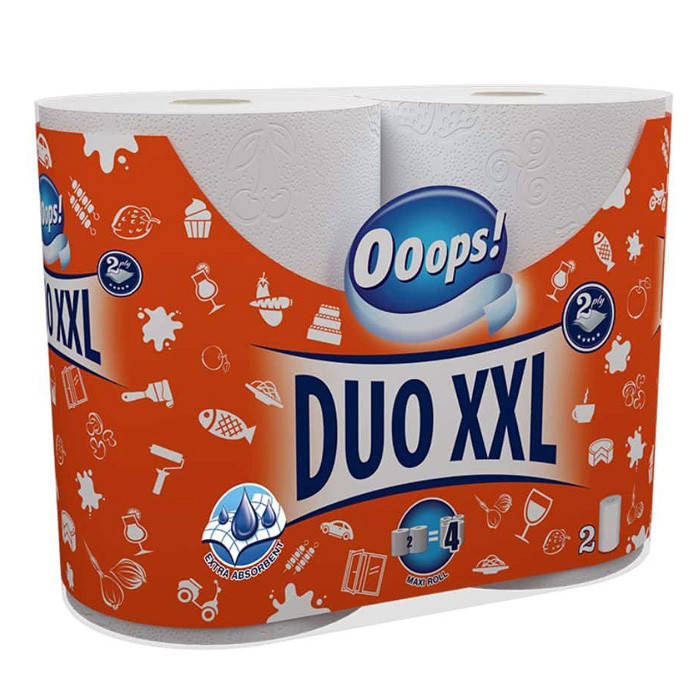 

Полотенца бумажные Ooops! Duo XXL 2-хслойные 2 шт 110 отрывов, Белый