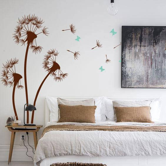 

Виниловая наклейка Три одуванчика с бабочками и пушинками (наклейки цветы на стены) матовая Набор 3 цветка, Разные цвета