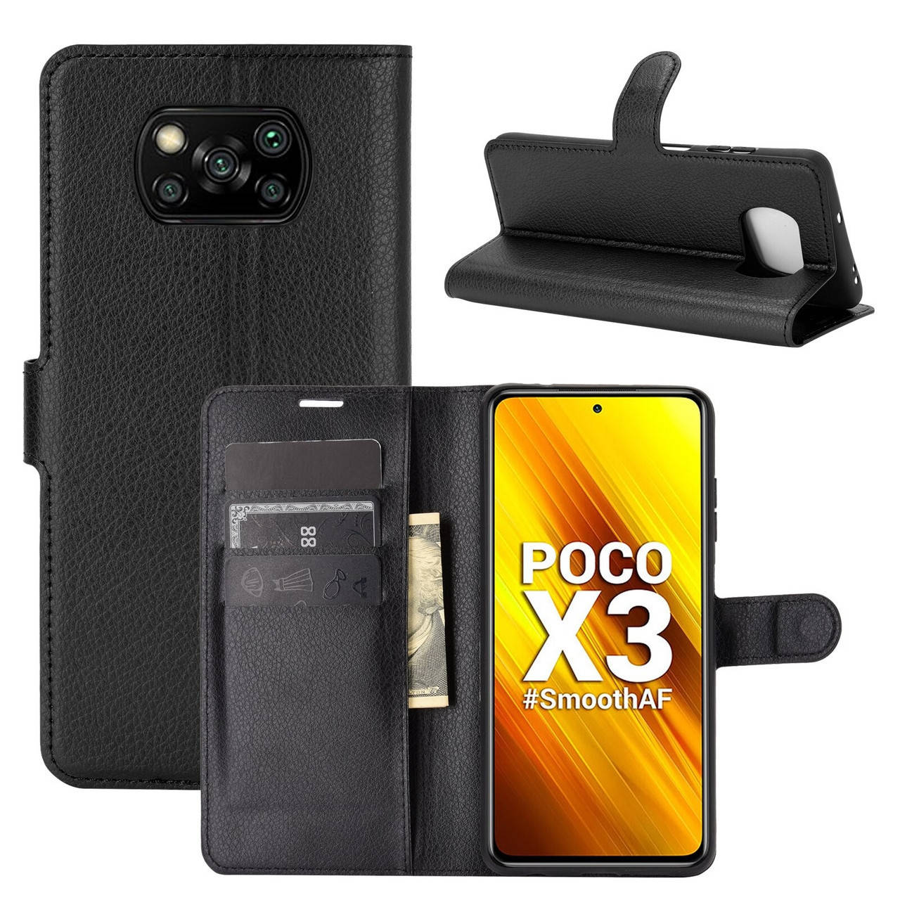 

Чехол IETP для Xiaomi Poco X3 / X3 Pro книжка кожа PU с визитницей черный