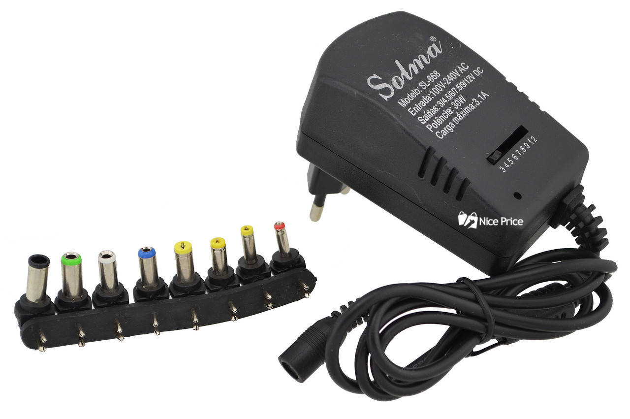 

Универсальный блок питания Solma SL-668 12V 3A с переходниками 7 в 1, Черный