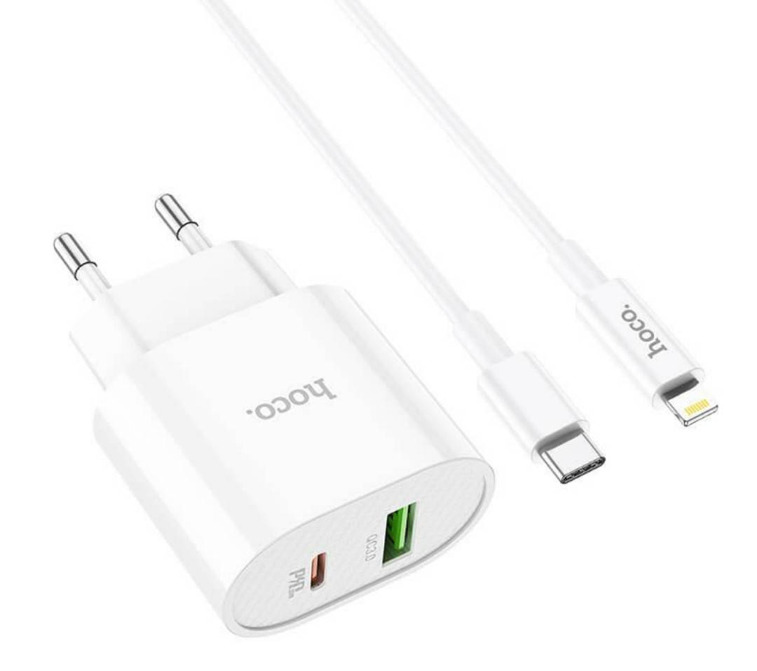 

Блок питания hoco. C95A с кабелем Type-C - Lightning Quick Charge 3.0 18W + Type-C PD20W Белый, Черный