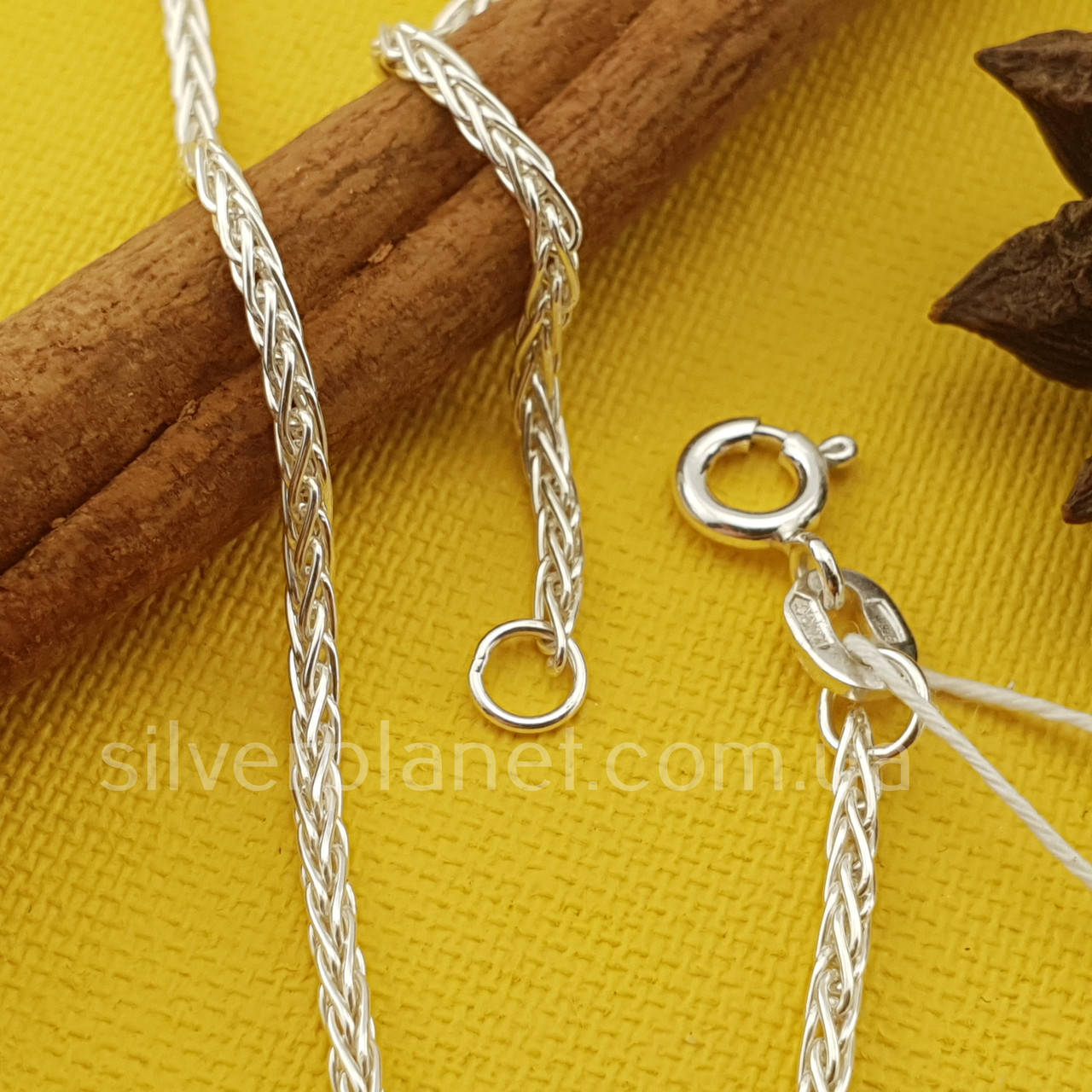 

Круглая серебряная цепочка "Колосок" из серебра 925 пробы