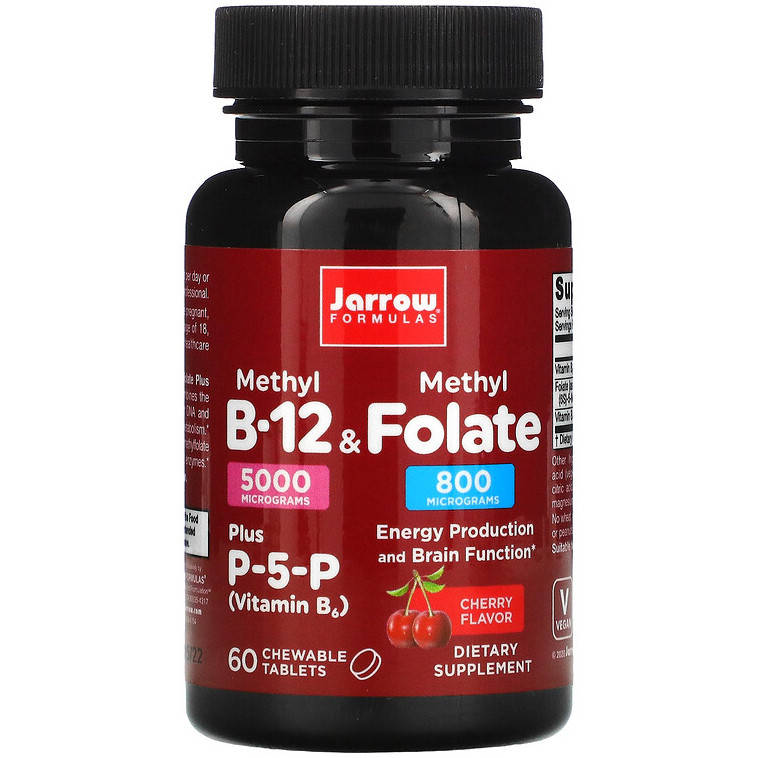 

Метил B12 и метилфолат Jarrow Formulas "Methyl B12 & Methyl Folate" + витамин В6, вишневый вкус (60 леденцов)