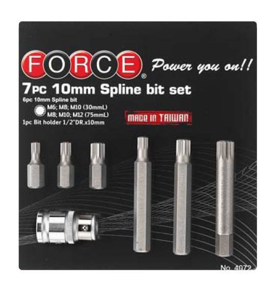

1/2" Набор бит Spline 10 мм 7 пр. на блистере (М6-М12), Force,4072
