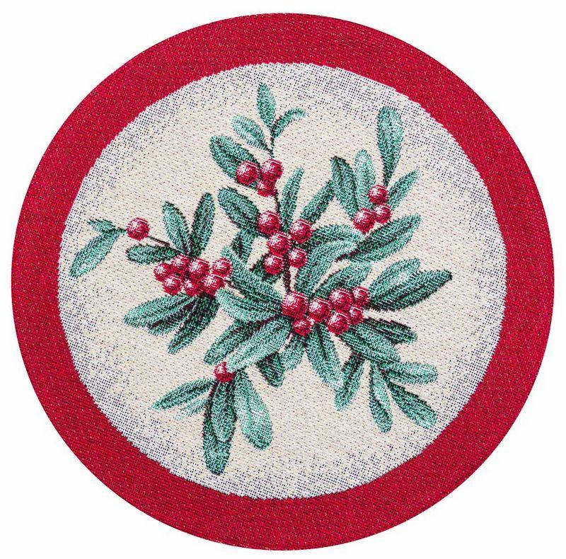 

Новогодняя салфетка на стол круглая 20 см Праздник приближается, Бежевый