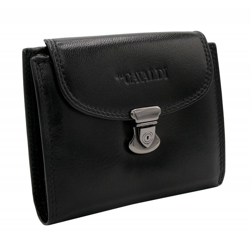 

Женский кожаный кошелек маленький черный Cavaldi RD-19 GCL black