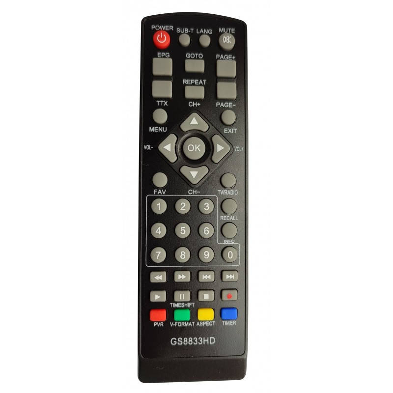 

Пульт ДУ GS8833HD универсальный для цифровых эфирных ресиверов, Черный