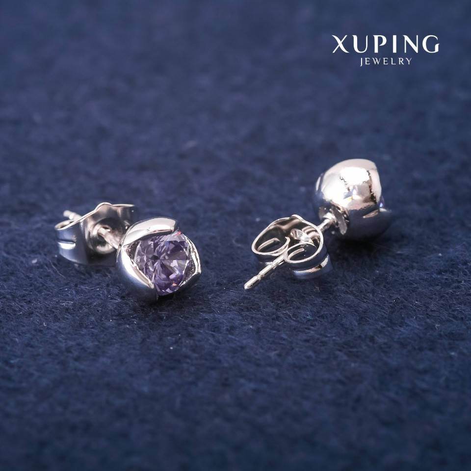 

Серьги пусеты Xuping с фиолетовым камнем 8мм Родий