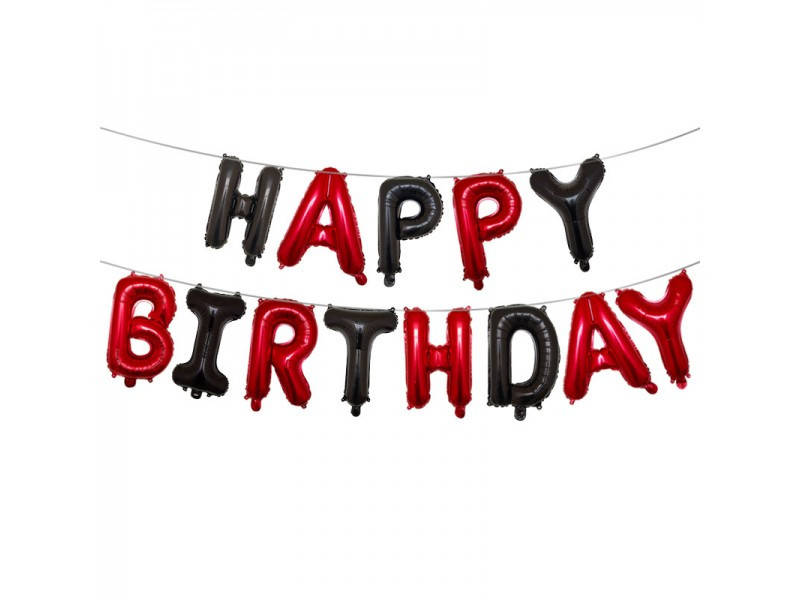 

Фольгированная гирлянда-надпись "Happy Birthday" красно-черная