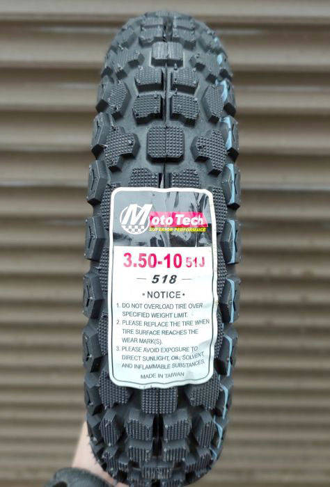 

Мотошина 3,50 -10 (бескамерная, 518) "MotoTech" Taiwan Резина для скутера