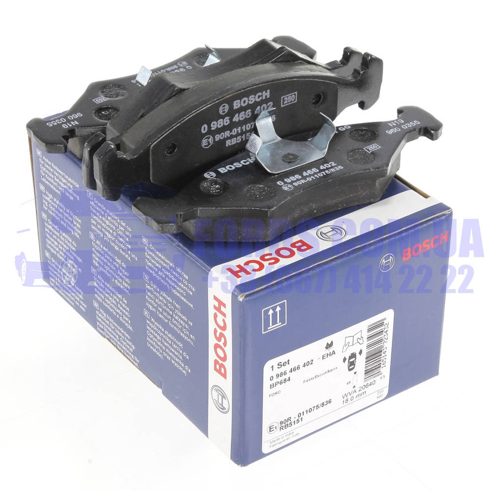

Колодки тормозные передние FORD FIESTA/ESCORT/SIERRA 1980-2000 (5018899/87FX2K021GA/0986466402) BOSCH