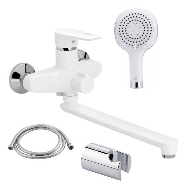 

Белый смеситель для ванны длинный гусак Brinex 35W 005