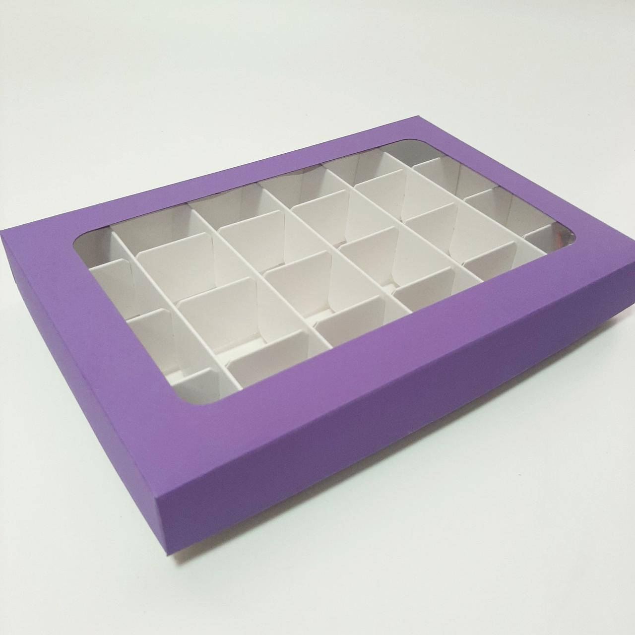 

Коробка для 24 конфет с окном сиреневая 240х155х35 мм., Розовый;сиреневый