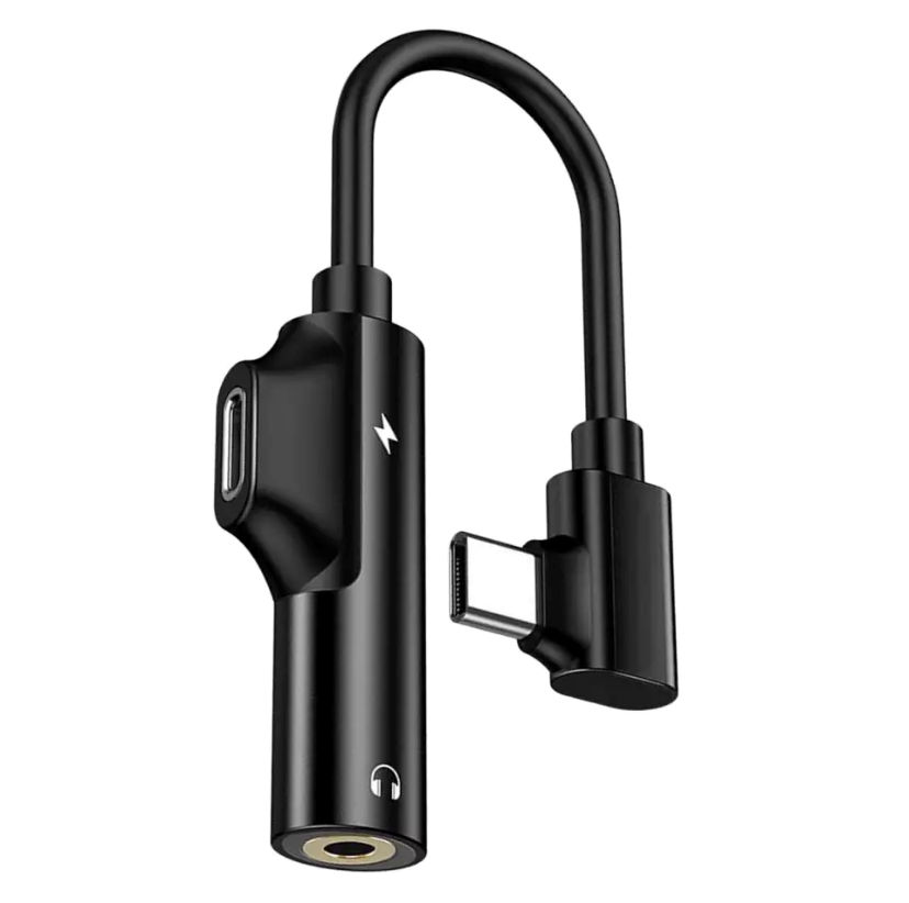 

Переходник / Адаптер наушников угловой Type C to Type C+3.5mm Black Box, Черный