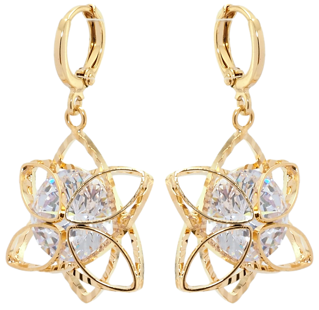 

Серьги Xuping Позолота 18K подвески на колечках "Цветочки с фианитами"