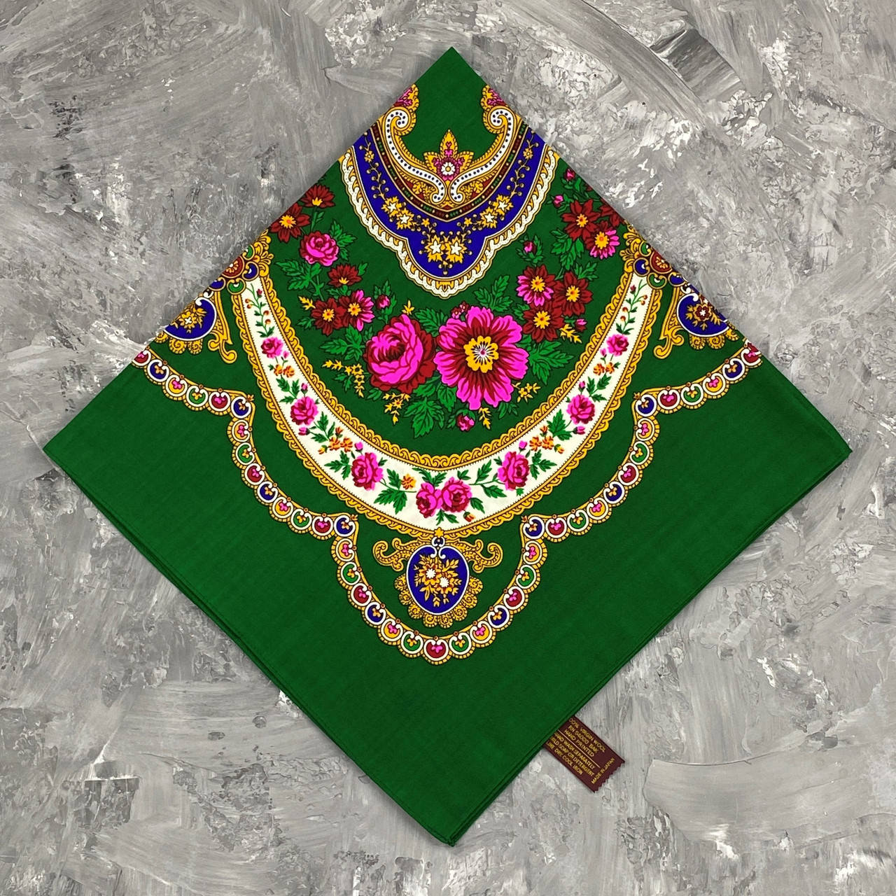 

Японська вовняна хустка 75х75см Зелена