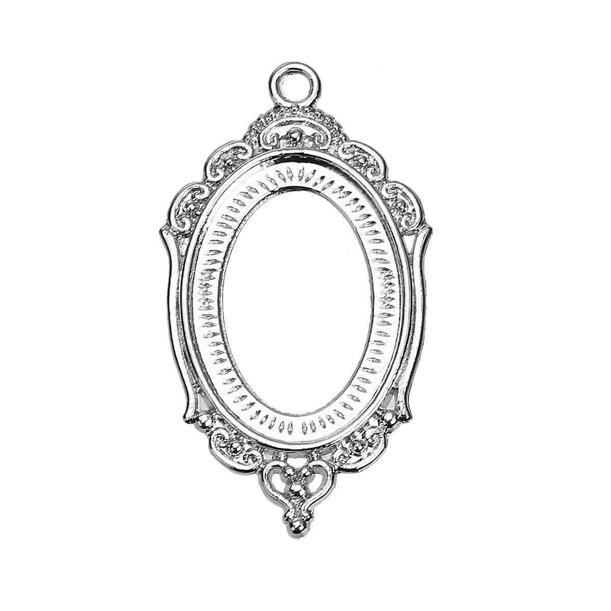 

Подвеска Овальная, Цинковый сплав, Серебряный тон, Основа для Кабошона, ( 25 мм x 18 мм ), 43 мм x 24 мм
