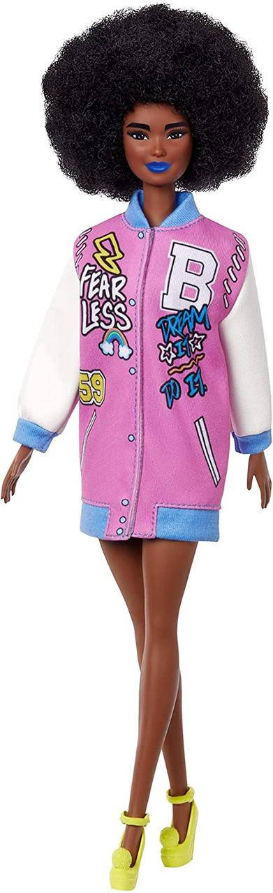 

Кукла Барби Модница Barbie Fashionistas Doll with Brunette Afro & Blue Lips Wearing Graphic Coat Dress 156