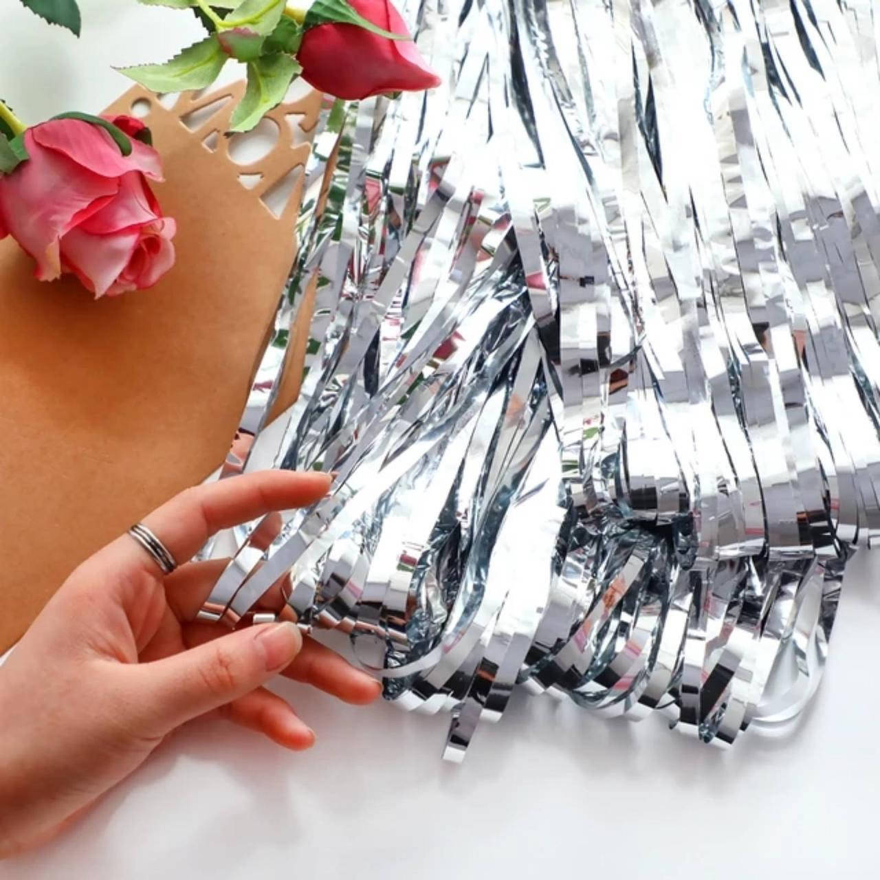 

Шторка дождик из фольги для фотозоны серебряная 1х2 м