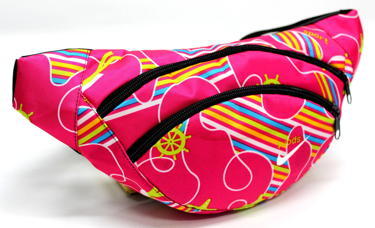 

Рожева принтована сумка бананка для дівчат через плече В13