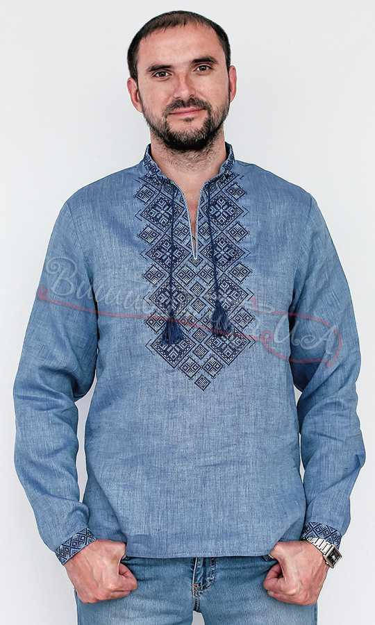 

Чоловіча лляна синя вишиванка Розмір- 48