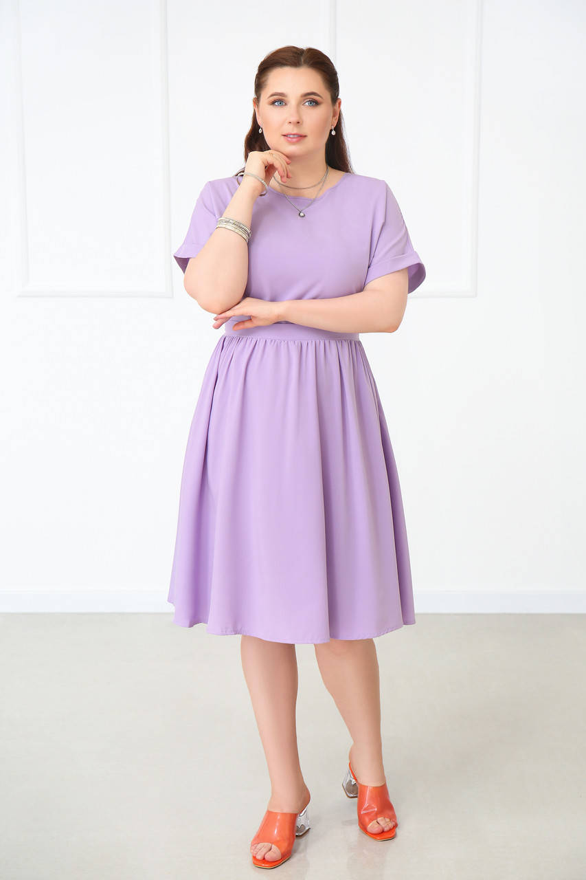 

Женское платье миди с короткими рукавами "Валенсия"| Норма и батал 50, Лавандовый