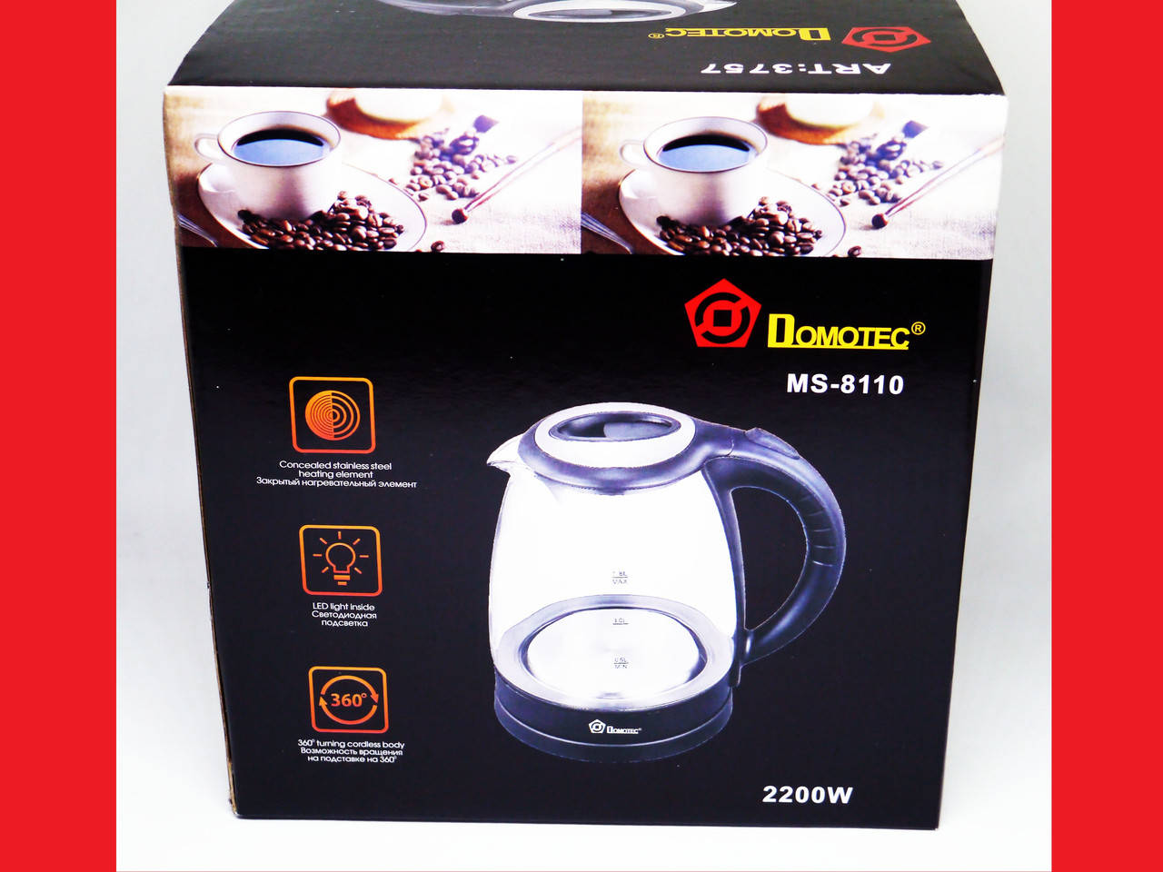 

Электрочайник Domotec MS-8110 чайник стекло 2200Вт .18Л LED подсветка