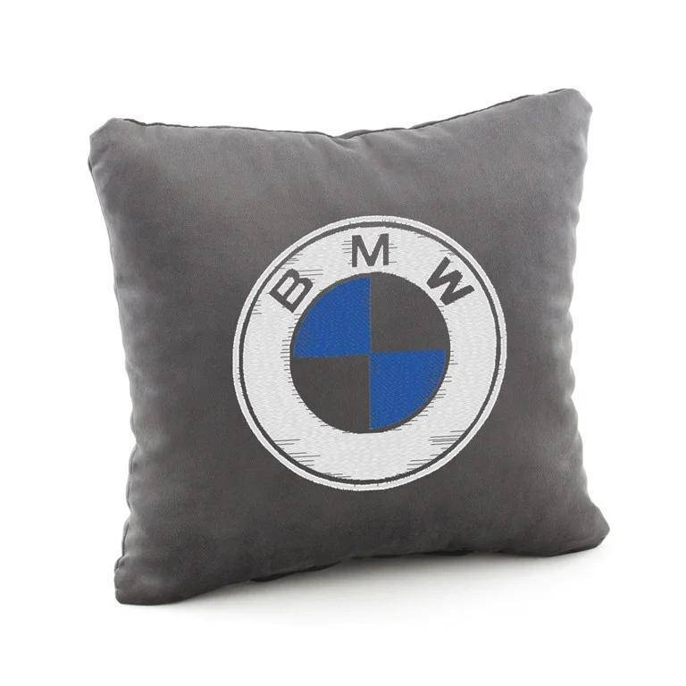 

Подушка декоративная в машину с логотипом BMW флок серый