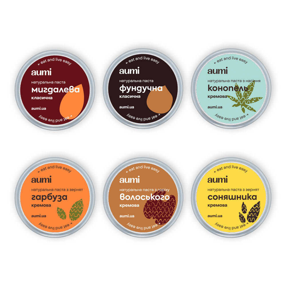 

Набор UKR-6, пасты AUMI из украинских орехов и семян, 6шт по 50г в стекле, без коробки