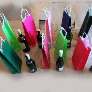 

Пакет бумажный цветной с ручками для бутылки 150х90х390 100шт