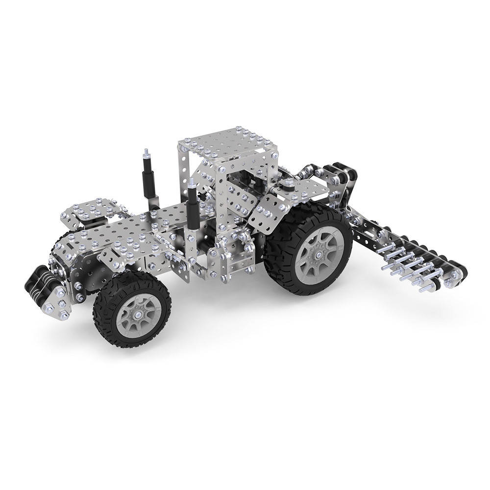 

Конструктор металлический Трактор с плугом 910 деталей