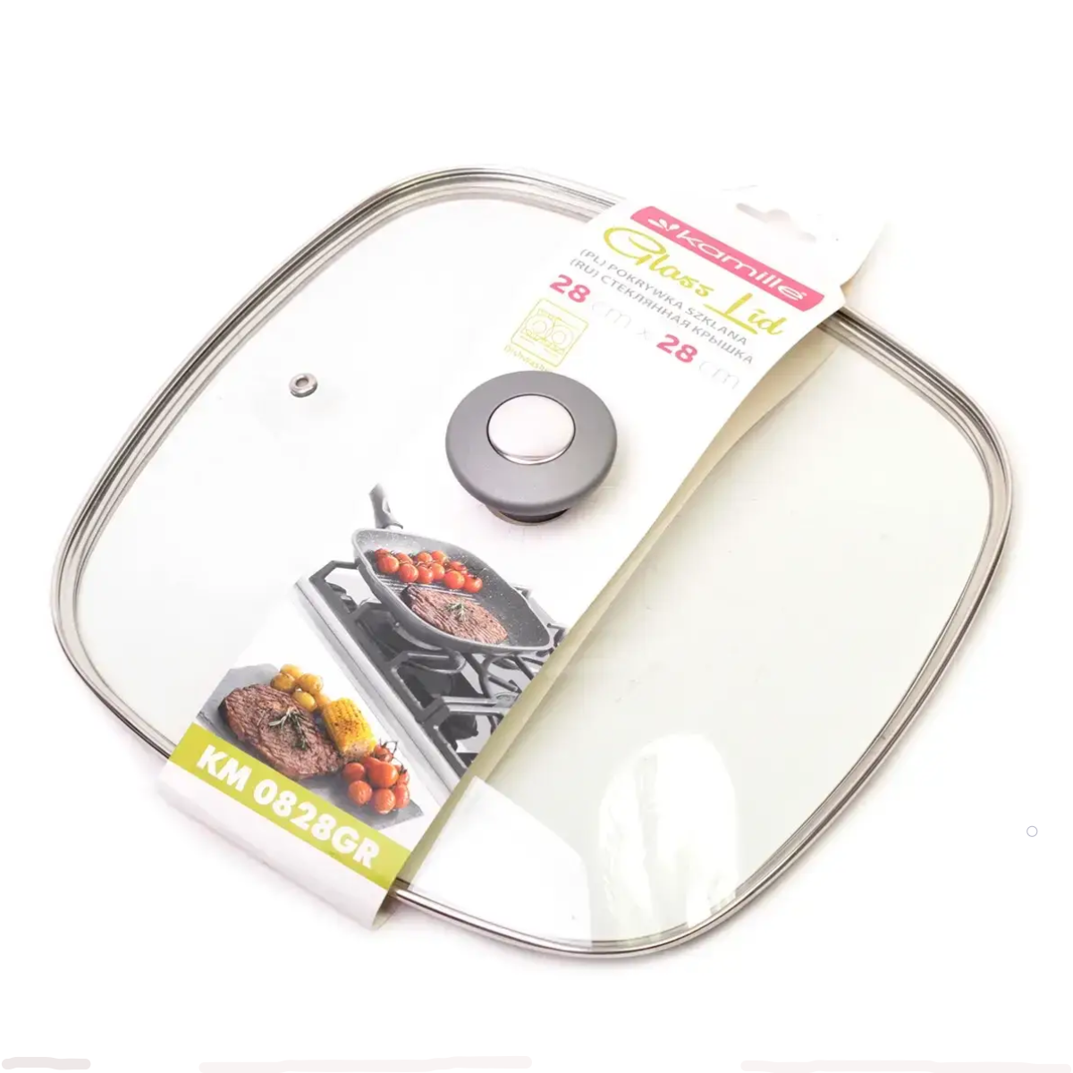 

Крышка стеклянная для сковородок и кастрюль 28см Kamille квадратная KM-0828GR, Прозрачный