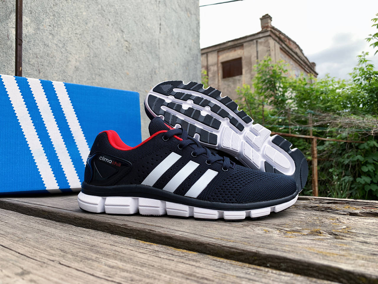 

Мужские летние дышащие кроссовки Adidas Climacool Blue Red синие с красным, Синий