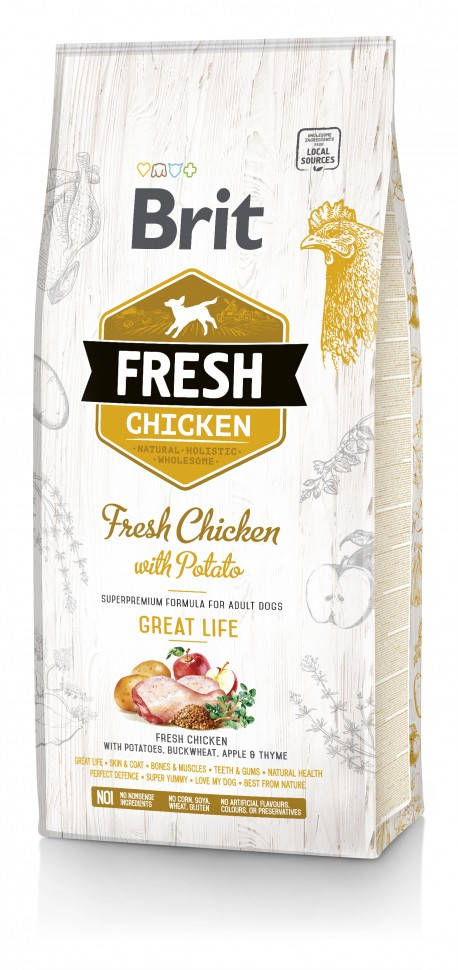 

Сухой корм Brit Fresh Chicken with Potato Adult Great Life для взрослых собак 12 кг
