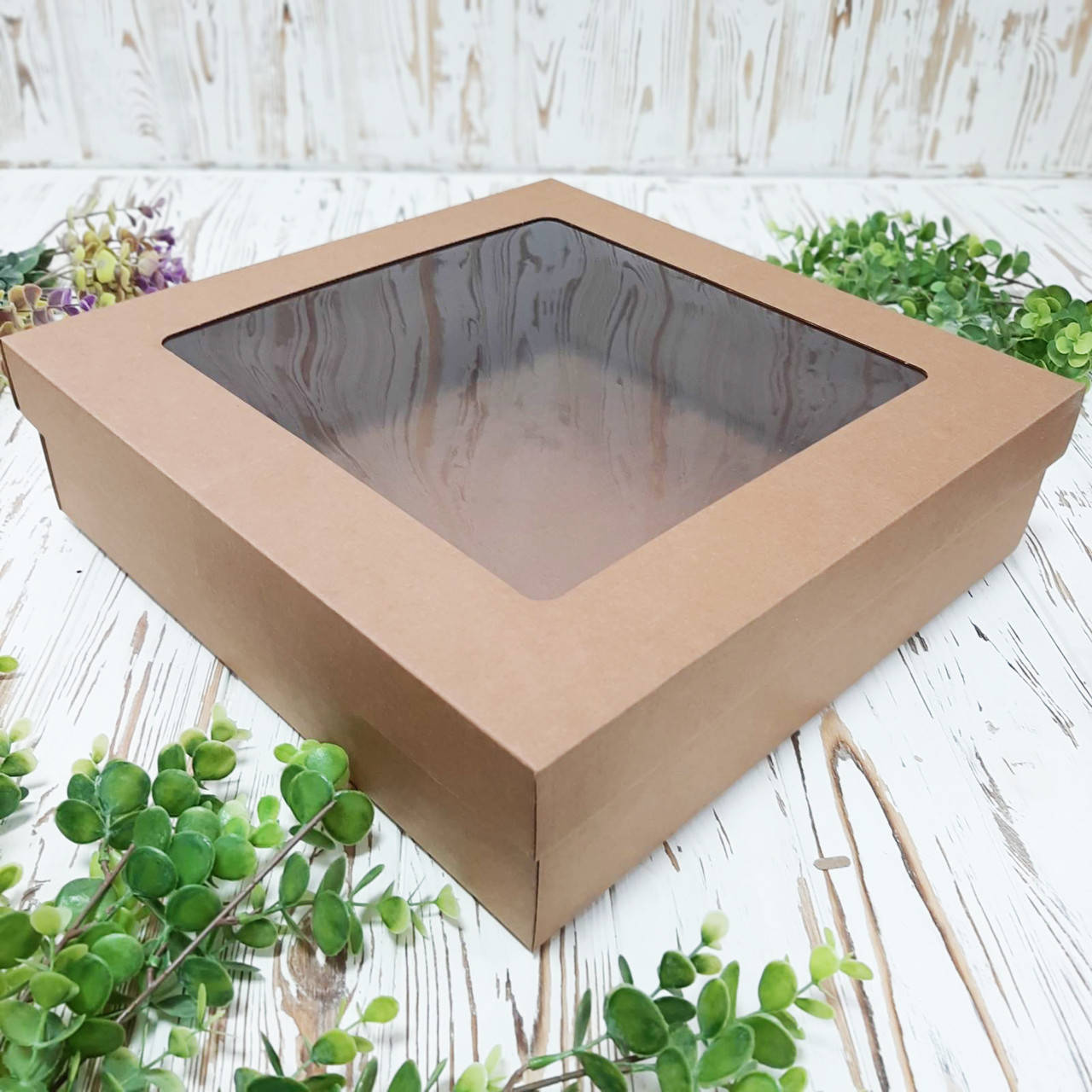 

Кооробка с крышкой 360х360х100 мм. для подарков, новогодних венков, Коричневый