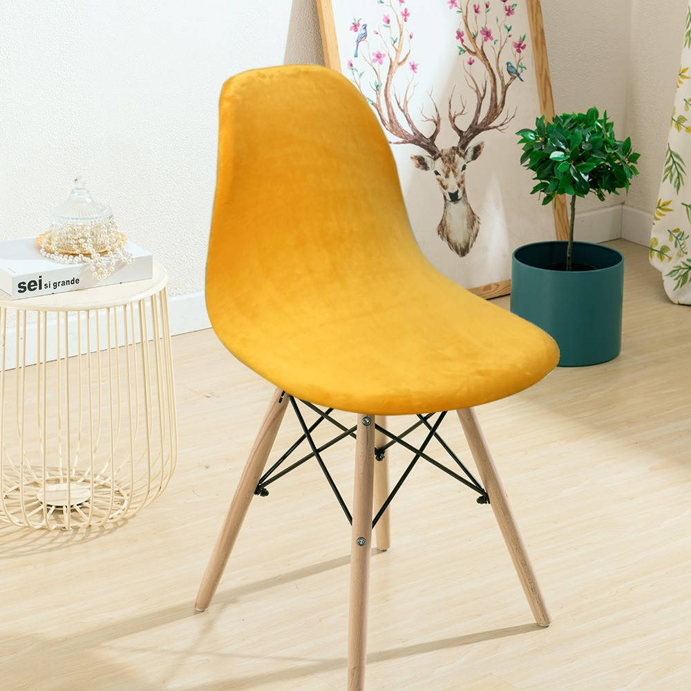 

Чехол на стул бархатный. Универсальный эластичный чехол на стул. Велюровый чехол на стул со спинкой (желтый)