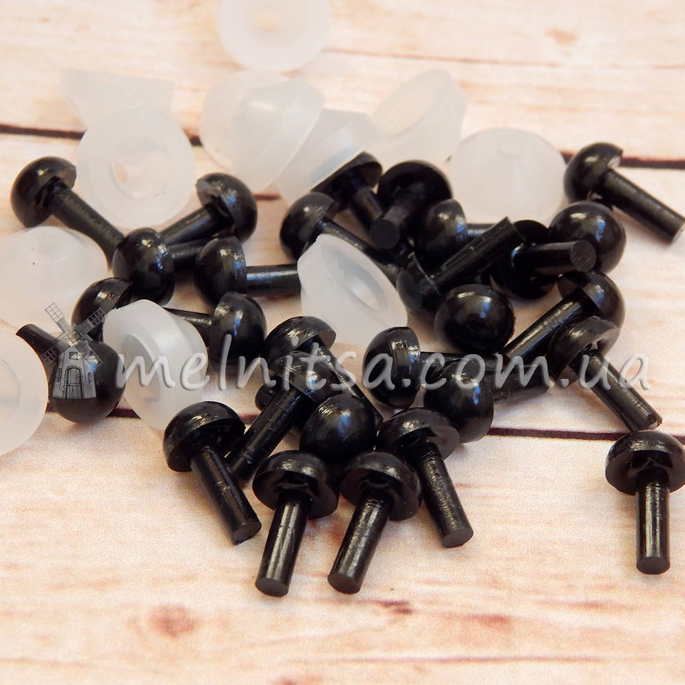 

Глазки-мушки 7 мм на ножке + крепление, черный (10 шт)