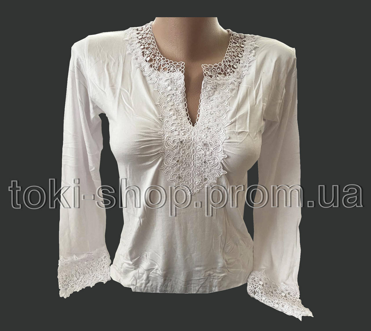 

Футболка женская на длинный рукав с кружевом Sevda, Белый