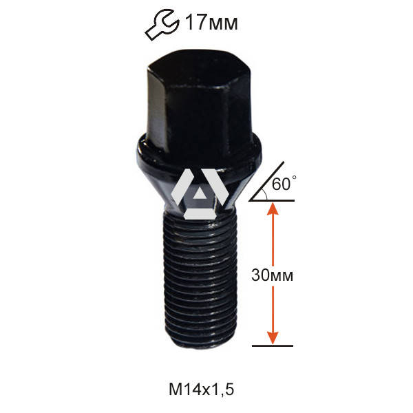 

Болт колесный A174120 BA Cr M14х1,5х30мм Конус Черный Хром Ключ 17