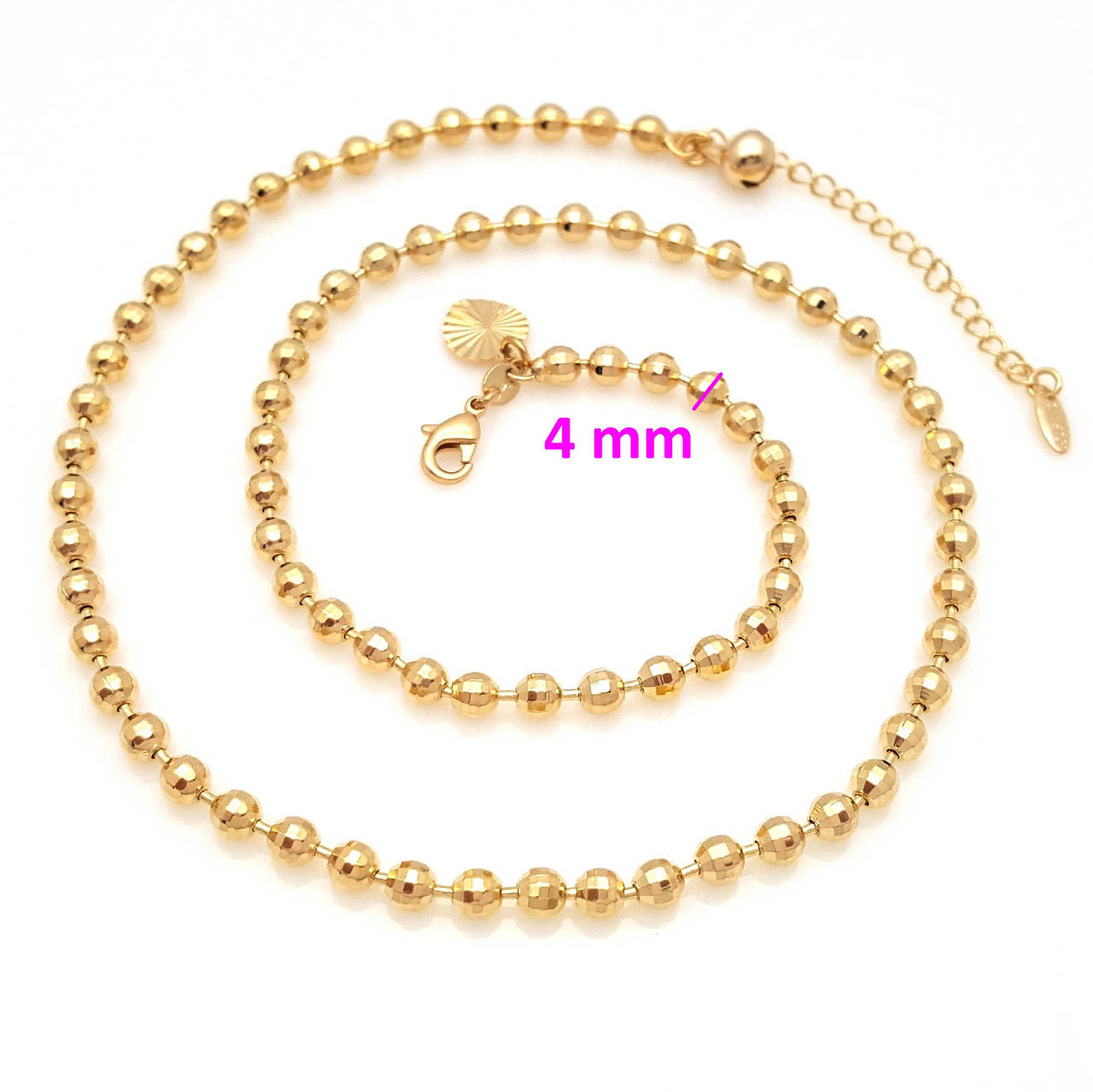 

Цепочка позолоченная, Шарики 4 мм, р. 45-50, медсплав, 18К