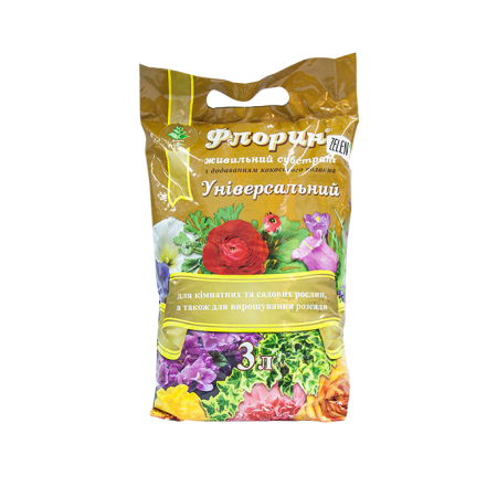 

Живительный субстрат с добавлением кокосового волокна универсальный для комнатных и садовых растений Флорин 3л