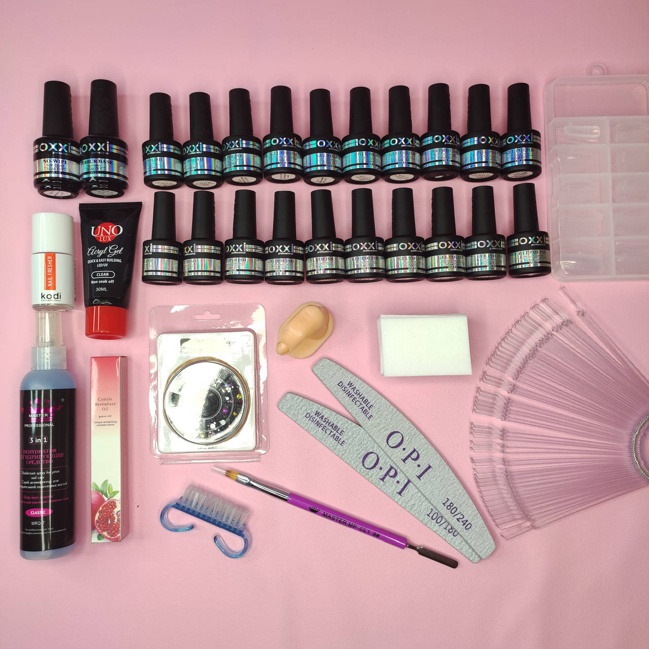 

Стартовый Набор для Маникюра Гель-лаки Oxxi 20шт Полигель UNO + Подарок Маникюрный Набор