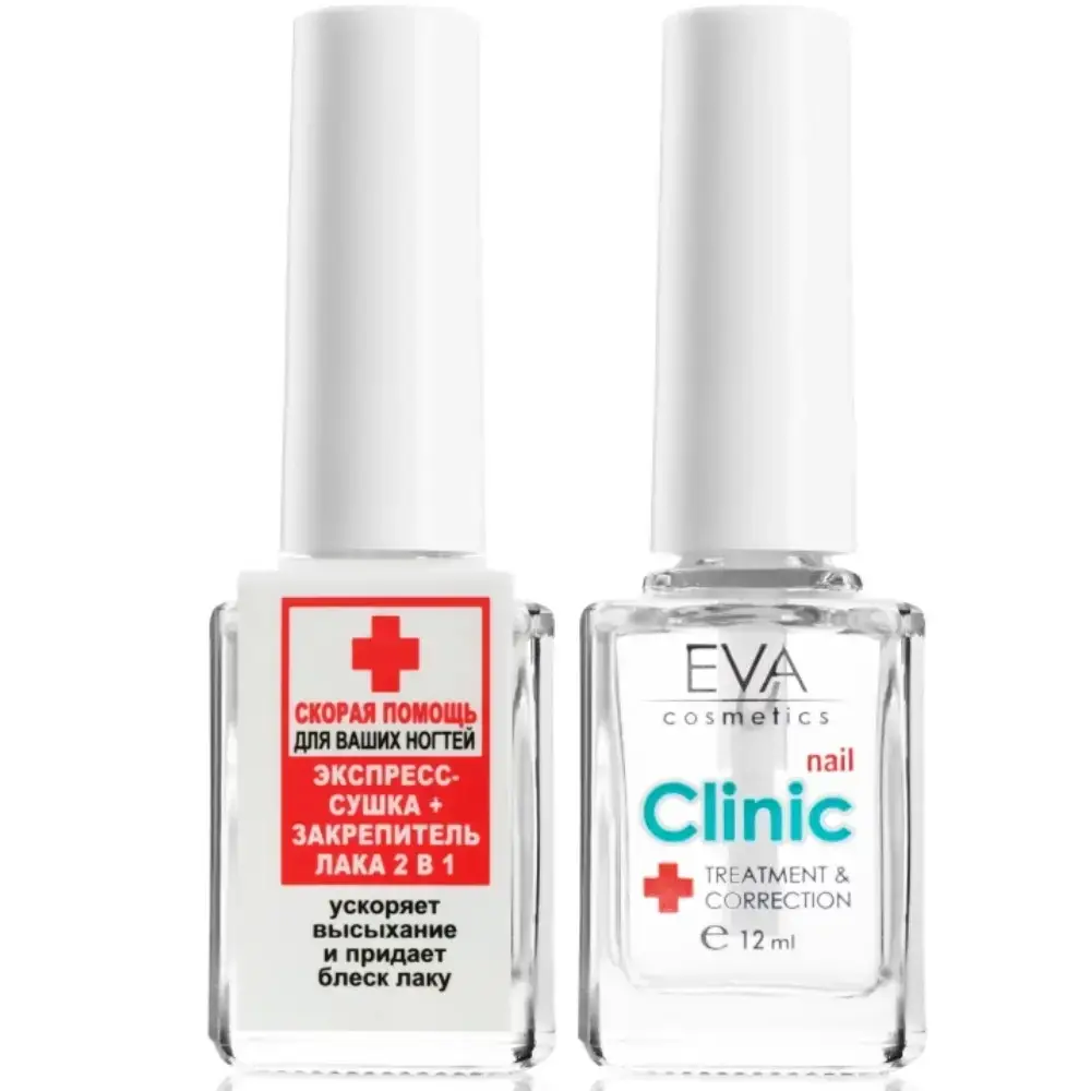 

Экспресc-Сушка-закрепитель лака 2в1 Eva Cosmetics Nail Clinic 12 мл, Прозрачный