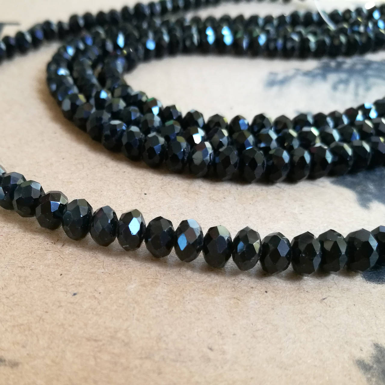 

Кришталева намистина, рондель, чорна, 10х12 мм