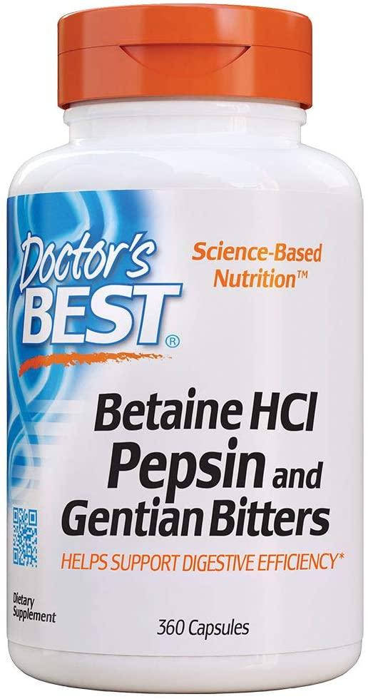 

Бетаин гидрохлорид пепсин Doctor's Best Betaine HCL Pepsin Gentian Bitters 360 капсул
