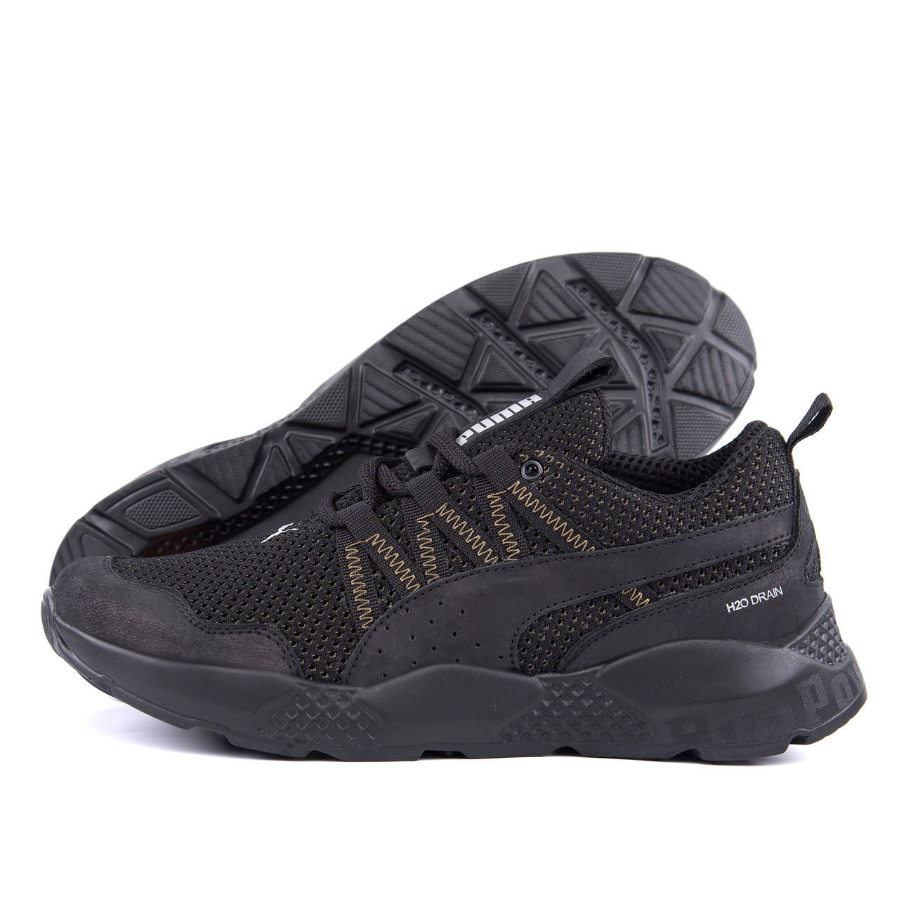 

Мужские летние кроссовки сетка Puma Runner, Черно-оливковый