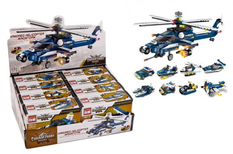 

Конструктор "Brick" №1801 Combat zones-Armored helicopter-windstorm 45-49 деталей 8 видів,8 шт.в кор