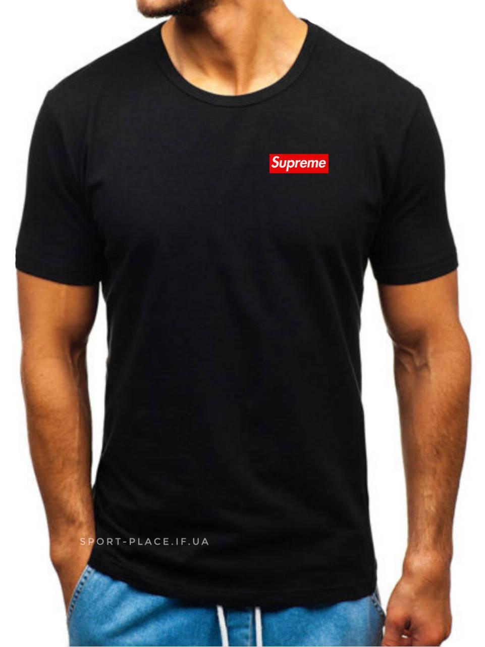 

Мужская футболка Supreme (Суприм) черная (маленькая эмблема) хлопок L, 50
