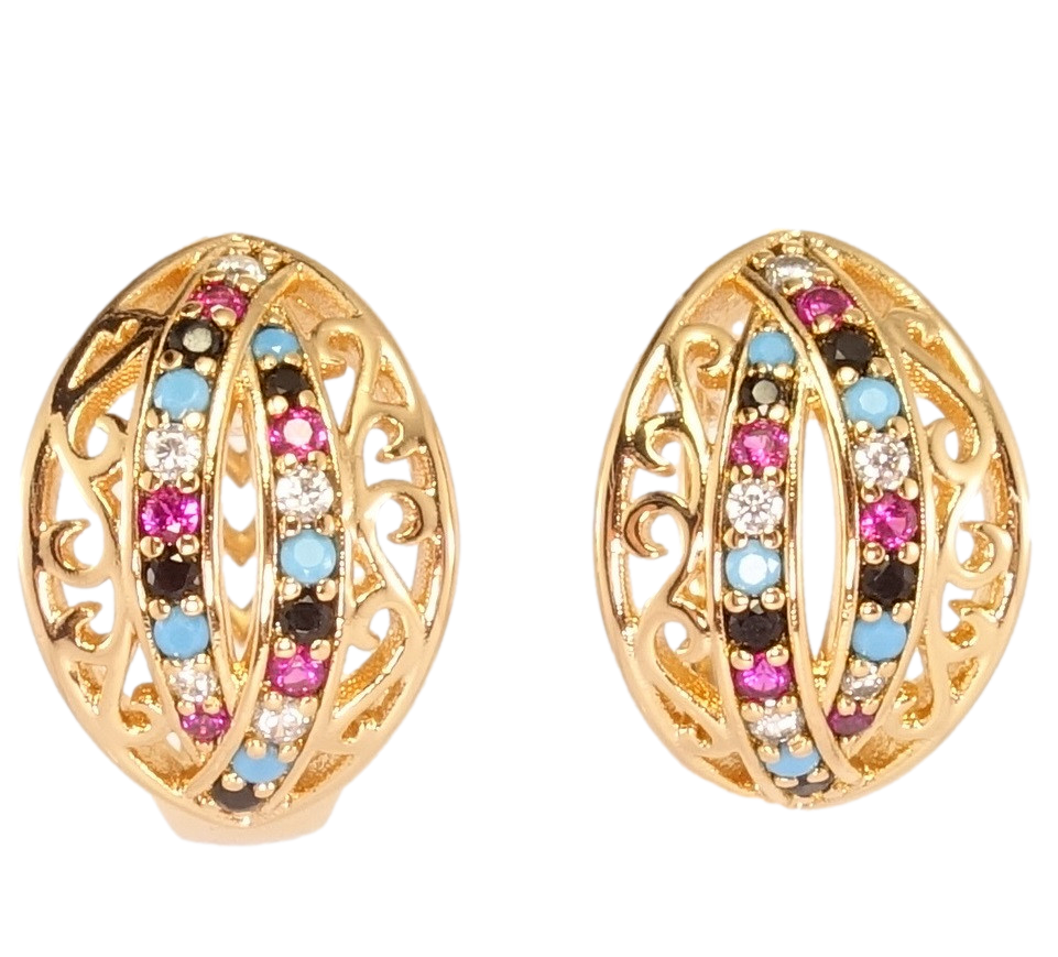 

Серьги Xuping Позолота 18K колечки "Резной вензельный узор и инкрустация мелкими разноцветными кристаллами"