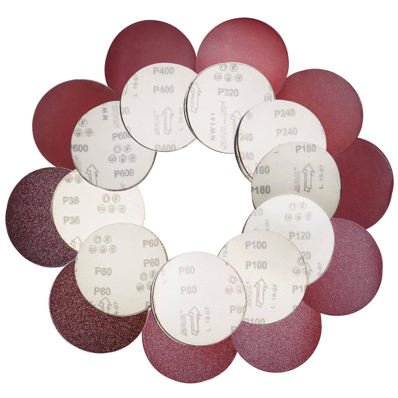 

Набор абразивных шлифовальных кругов на липучке Velcro Stark 125 мм 50шт з36,60,80,100,120,180,240,320,400,600